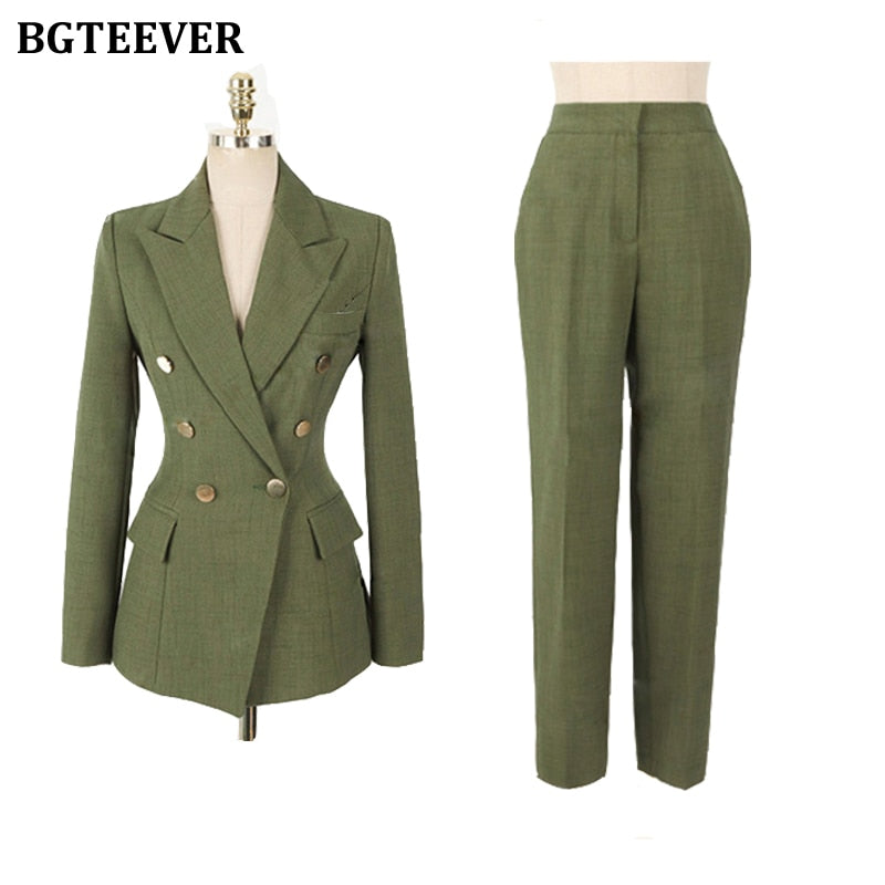 Double-breasted Slim Green Blazer Set - Forever Growth 