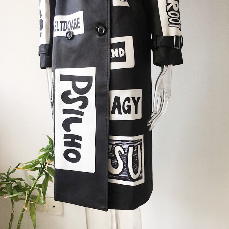 Printing Letters Stylish Graffiti Trench Coat - Forever Growth 
