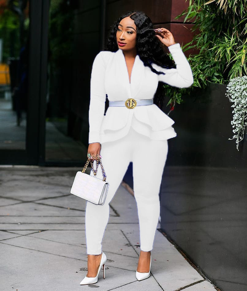 Chic Ruffles Blazers Pencil Pants Suit Set - Forever Growth 