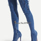 Pointed Toe You Over-The-Knee Stiletto Denim Gladiator Boots - Forever Growth 