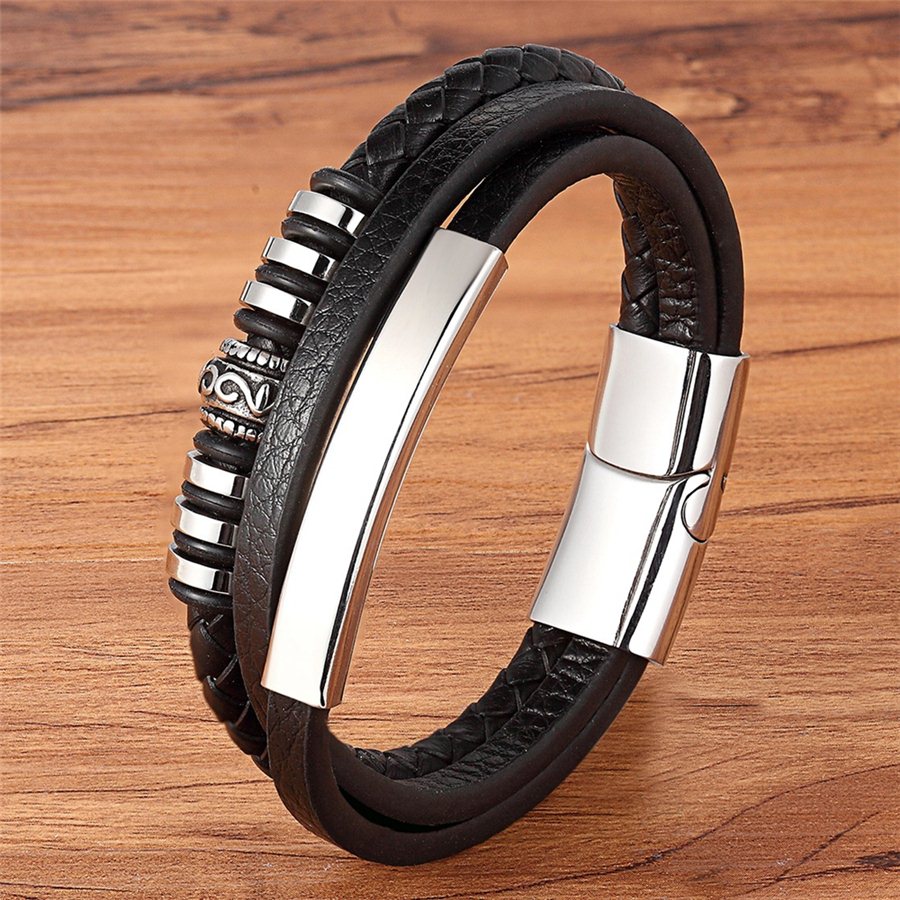 Stainless Steel Charm Magnetic Leather Genuine Bangles - Forever Growth 