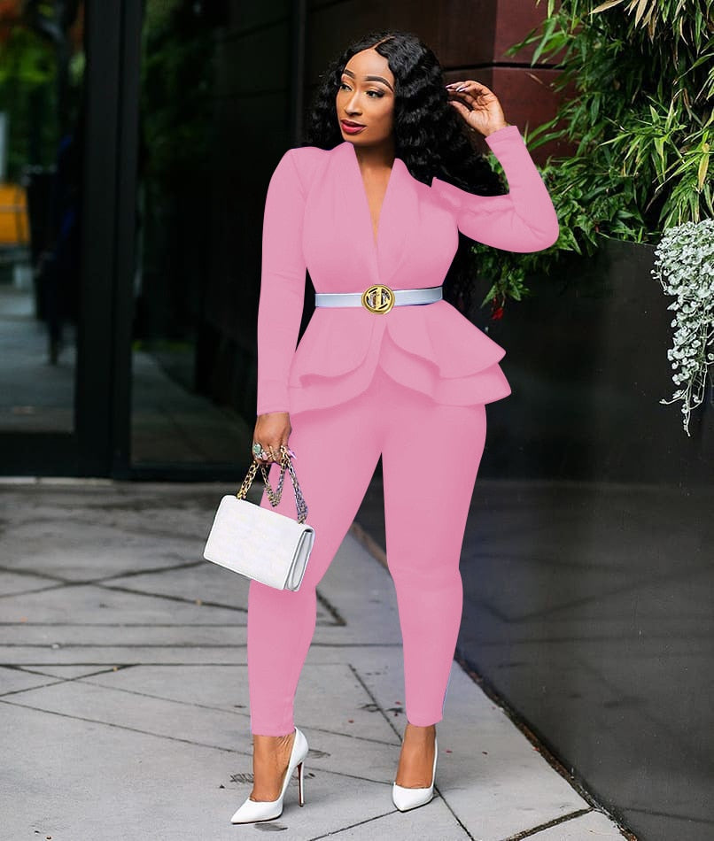 Chic Ruffles Blazers Pencil Pants Suit Set - Forever Growth 