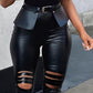 Cutout PU Leather Skinny Pants w/Belt - Forever Growth 
