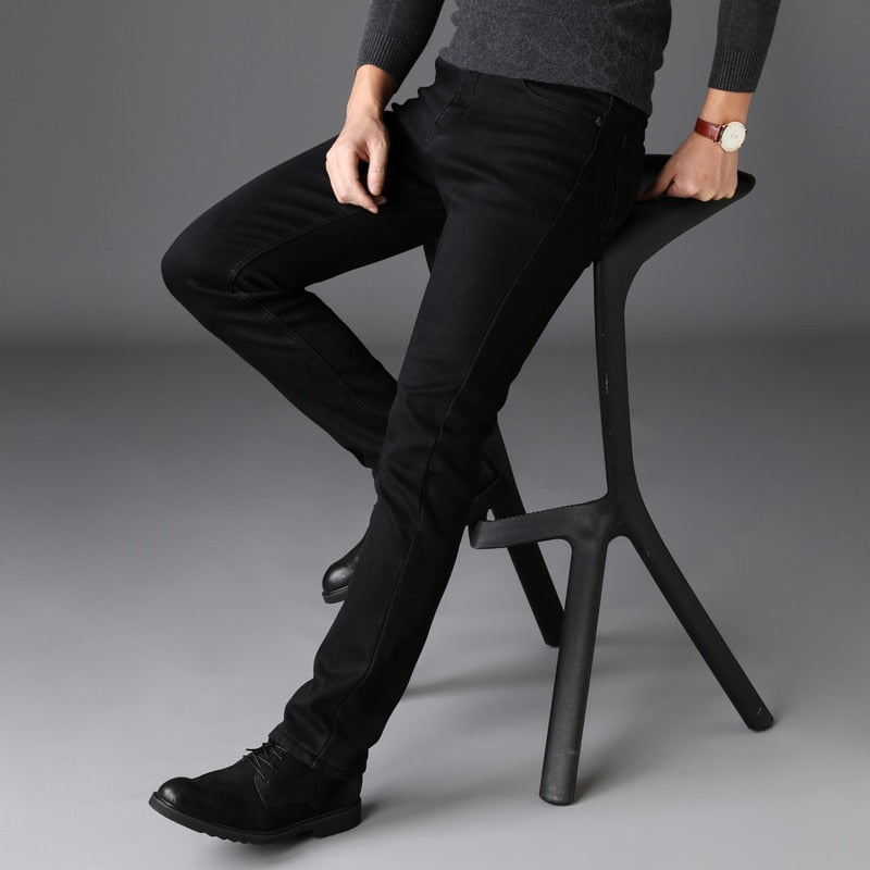 Stretch Black Classic Style Business Slim-fit Denim - Forever Growth 