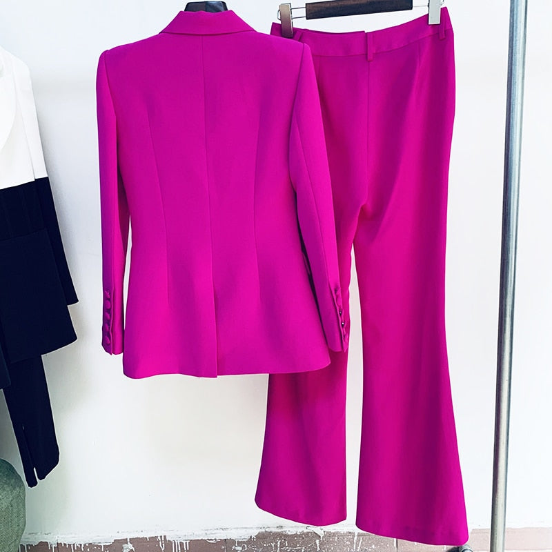 Fluorescent Colored Single Button Blazer Flare Pants Suit - Forever Growth 