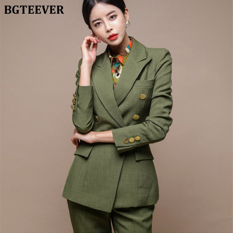 Double-breasted Slim Green Blazer Set - Forever Growth 