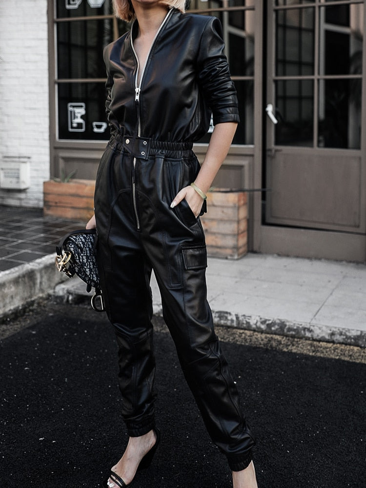 Killing Me Soft Faux Leather Cargo Jumpsuit - Forever Growth 