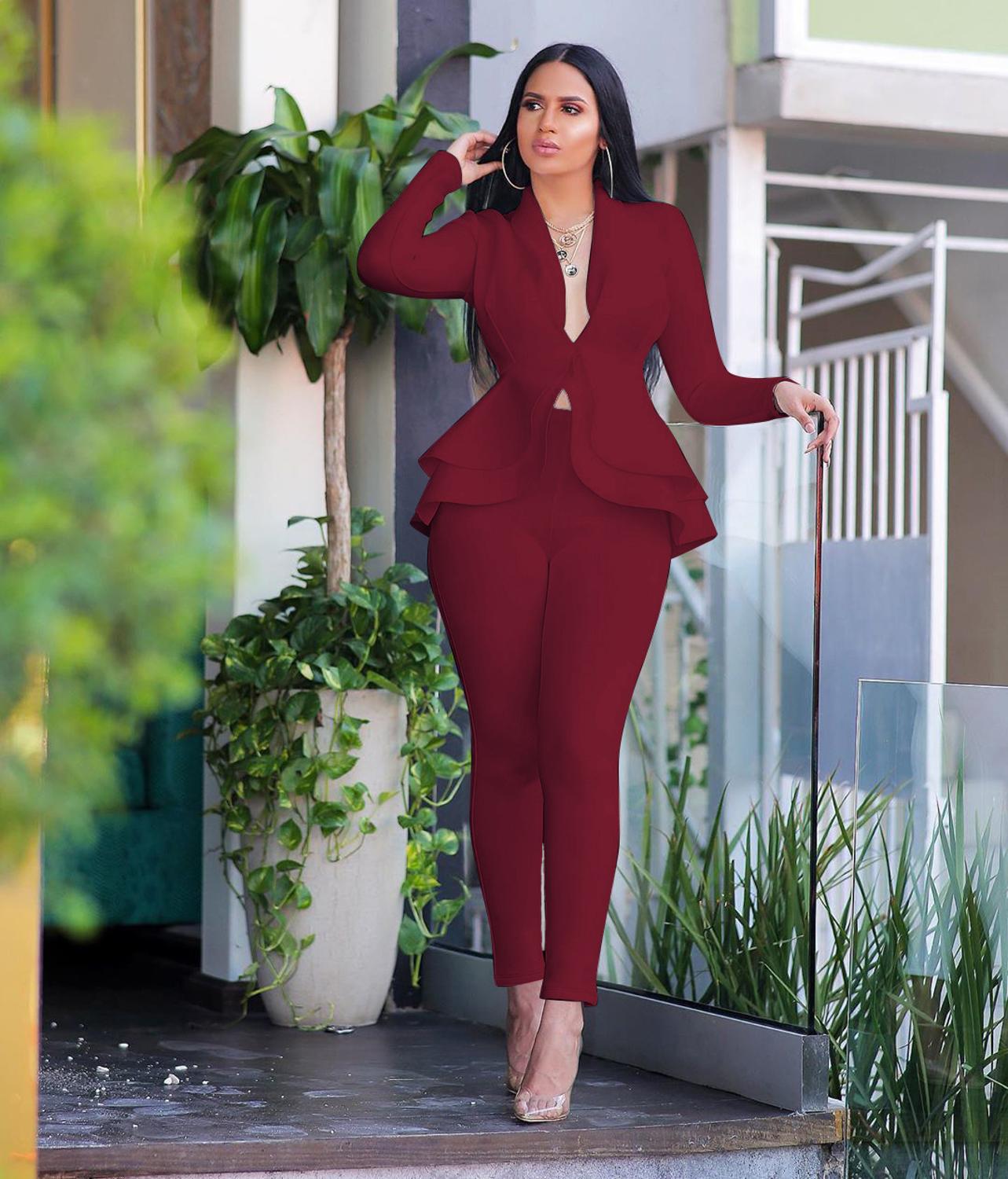 Chic Ruffles Blazers Pencil Pants Suit Set - Forever Growth 