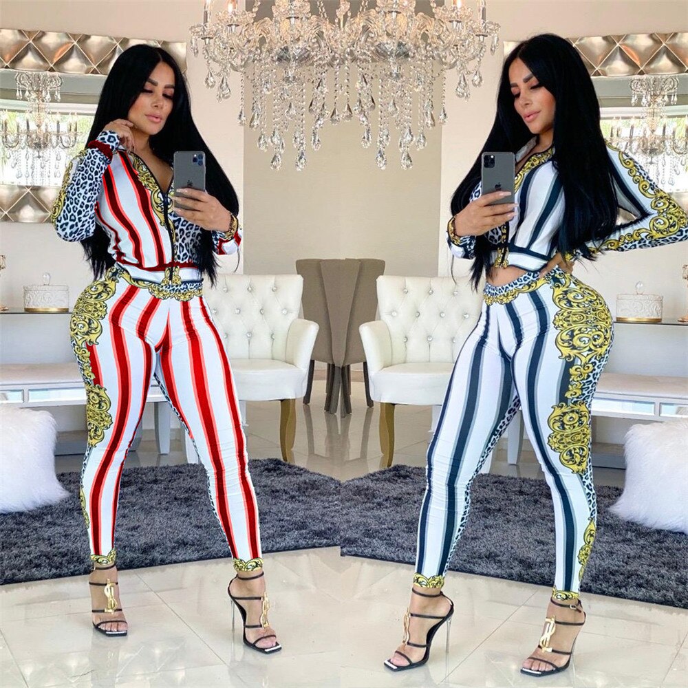 Leopard Striped Print Two Piece Set - Forever Growth 