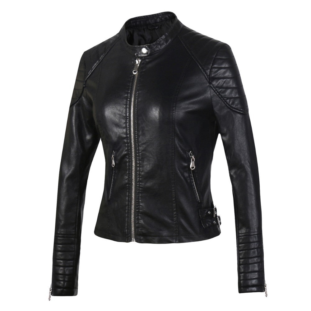Elegant Zipper Faux Leather Biker Jacket - Forever Growth 