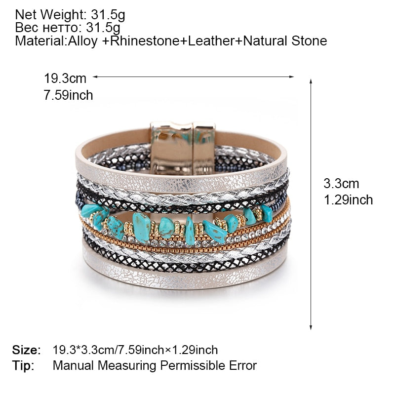 Natural Stone Leather Trendy Boho Multilayer Bracelet - Forever Growth 