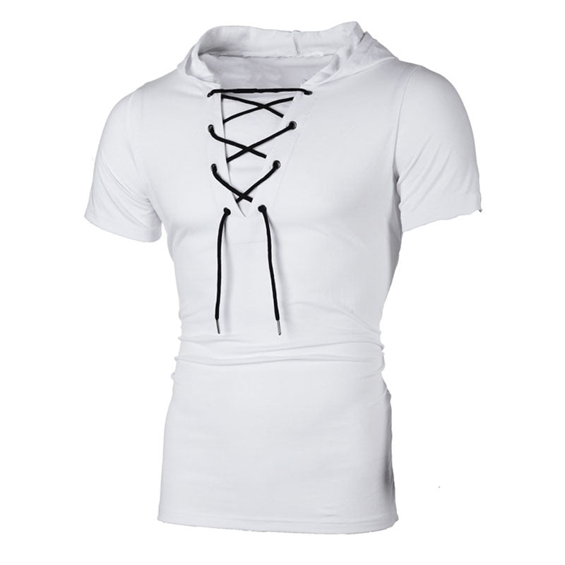 Hooded  Lacing Short Sleeve Shirt - Forever Growth 