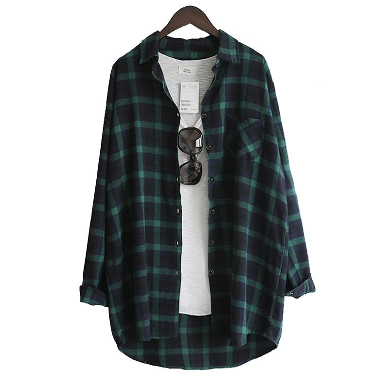 Loose Casual Plaid Long Sleeve Blouse Shirt - Forever Growth 