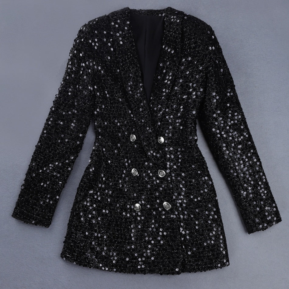 High Quality Double Lion Buttons Glitter Sequined Blazers - Forever Growth 