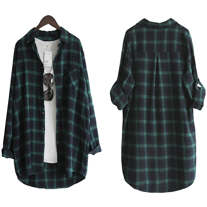 Loose Casual Plaid Long Sleeve Blouse Shirt - Forever Growth 