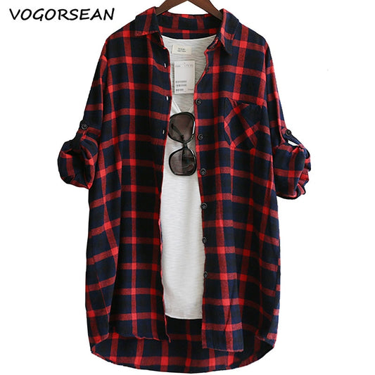 Loose Casual Plaid Long Sleeve Blouse Shirt - Forever Growth 