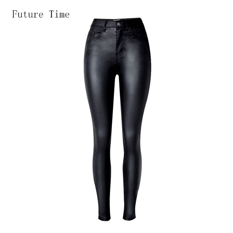 High Waist Faux Leather Slim Skinny Pants - Forever Growth 