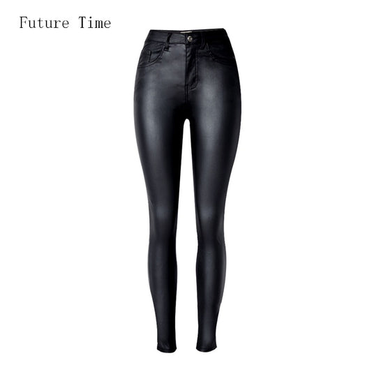 High Waist Faux Leather Slim Skinny Pants - Forever Growth 