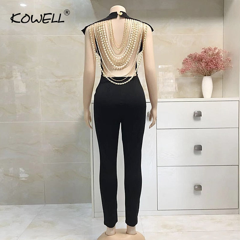 Pearl Chain Sexy Backless Bodycon Jumpsuit - Forever Growth 