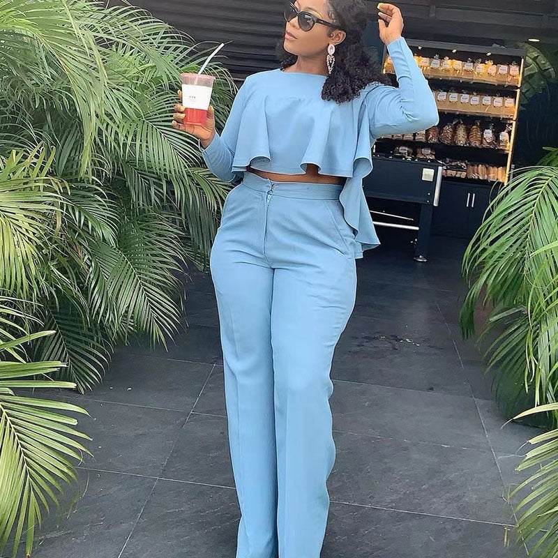 Ruffles Crop Top+ Wide Leg Pants Sets - Forever Growth 