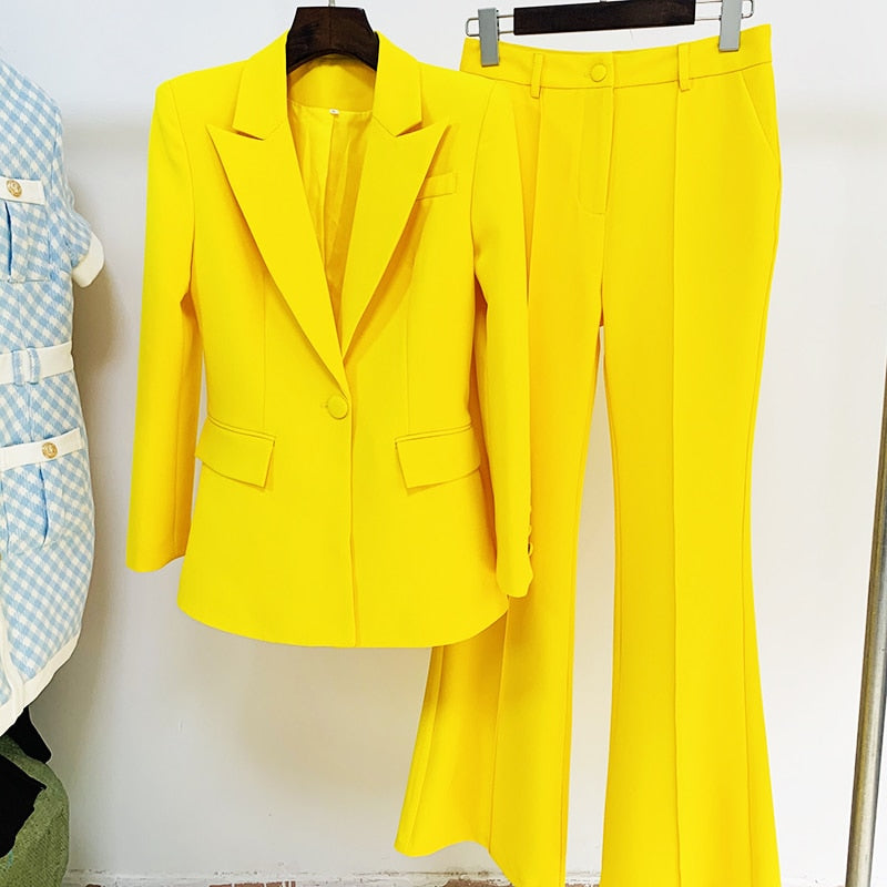 Fluorescent Colored Single Button Blazer Flare Pants Suit - Forever Growth 