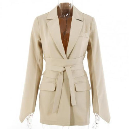 Trendy Solid Color Blazer w/ Belt - Forever Growth 