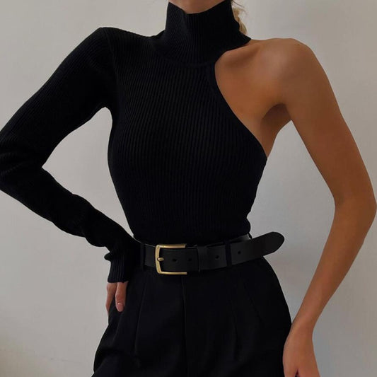 Only One Shoulder Knitted Turtleneck Bodysuit - Forever Growth 