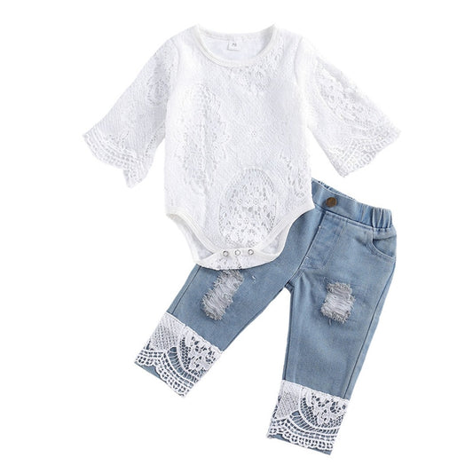 New 0-24M Long Sleeve Lace Romper Set - Forever Growth 
