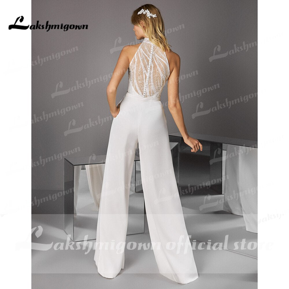 Ivory High Neck Sexy Illusion Sequins Jumpsuits - Forever Growth 