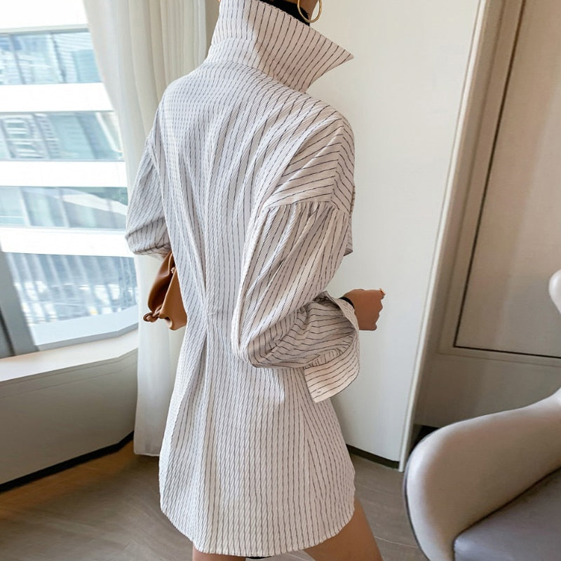 Casual Striped Long Sleeve Side Split Blouse - Forever Growth 