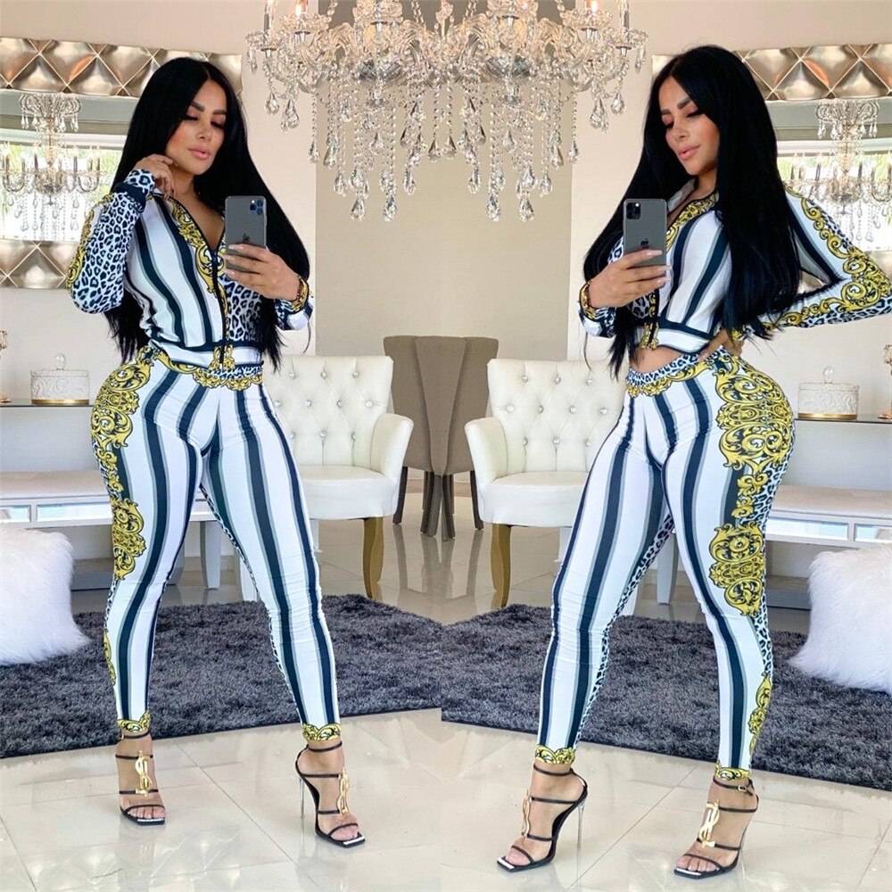 Leopard Striped Print Two Piece Set - Forever Growth 