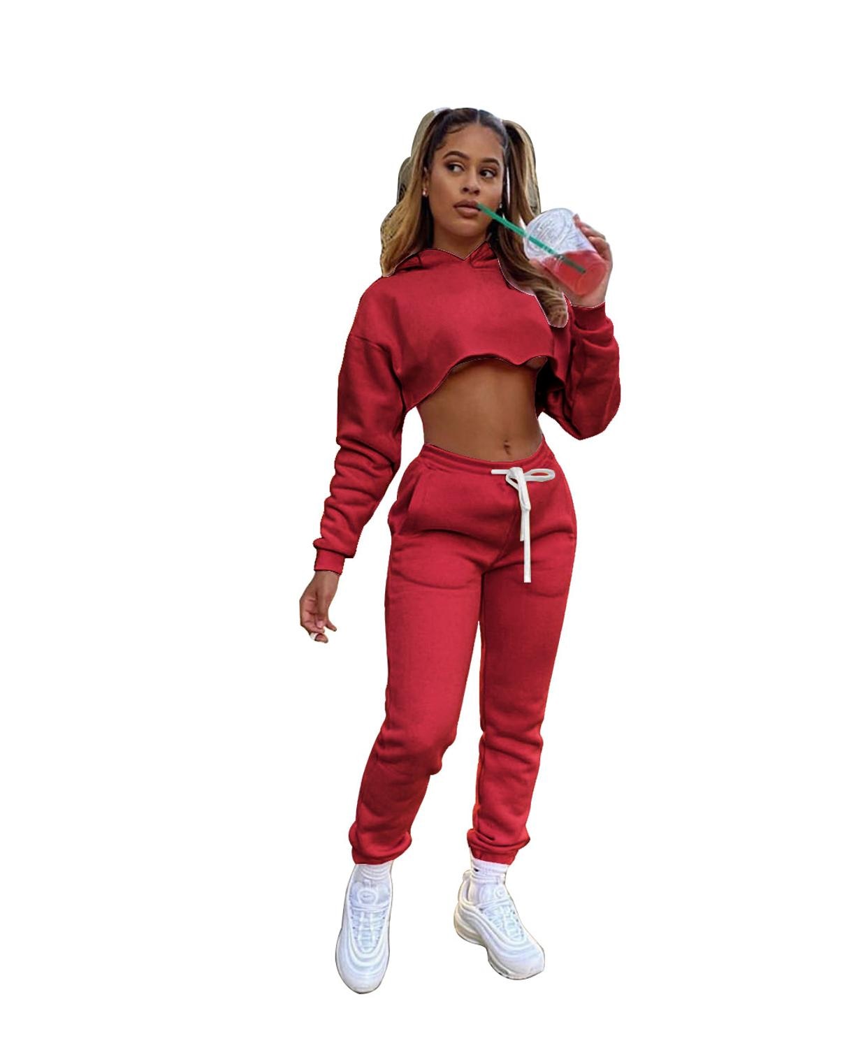 Casual Drawstring Long Sleeve Crop Top Tracksuit - Forever Growth 