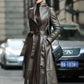 Nerazzurri Belted Long Soft Faux Leather Trench Coat - Forever Growth 