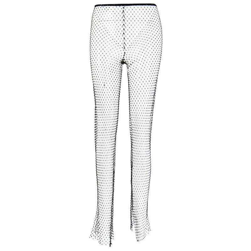 Pay Me Attention Crystal Shiny Fishnet Wide Leg Pants - Forever Growth 