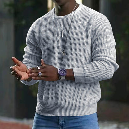 Trendy Solid Color Waffle Crew Neck Pullover Sweater - Forever Growth 