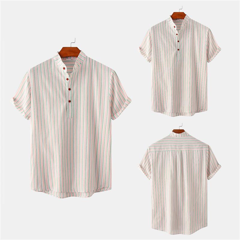 Striped Casual Stand Collar Plus Size Shirt - Forever Growth 