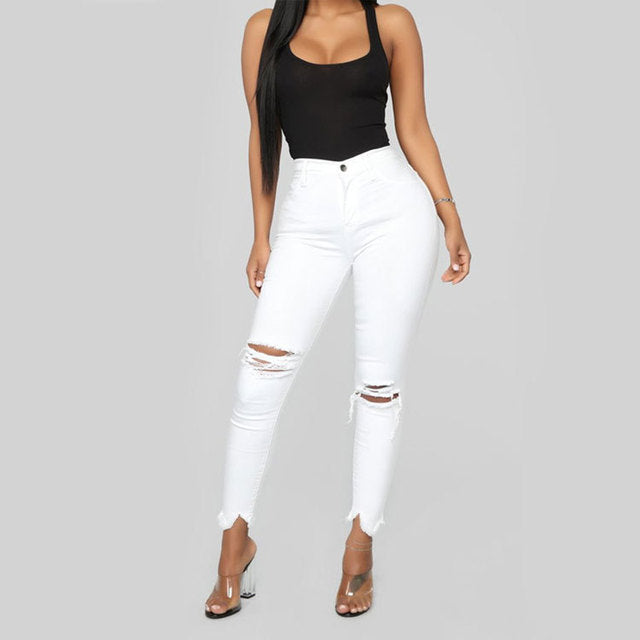 Ripped Solid Denim Pants - Forever Growth 