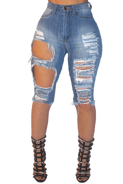 Casual High Waist Pencil Denim Shorts - Forever Growth 