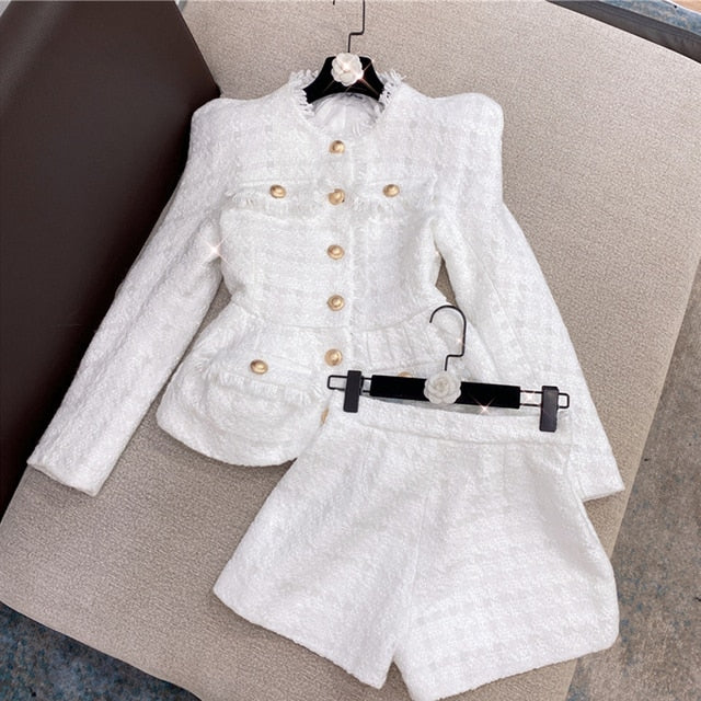 New Tweed Long Sleeve Single Breasted Jacket+ Shorts Set - Forever Growth 