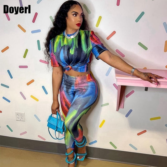 Colorful Tie Dye Bodycon Pants Set - Forever Growth 