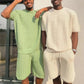 Solid Color O-Neck Shirts+ Drawstring Shorts Outfits - Forever Growth 