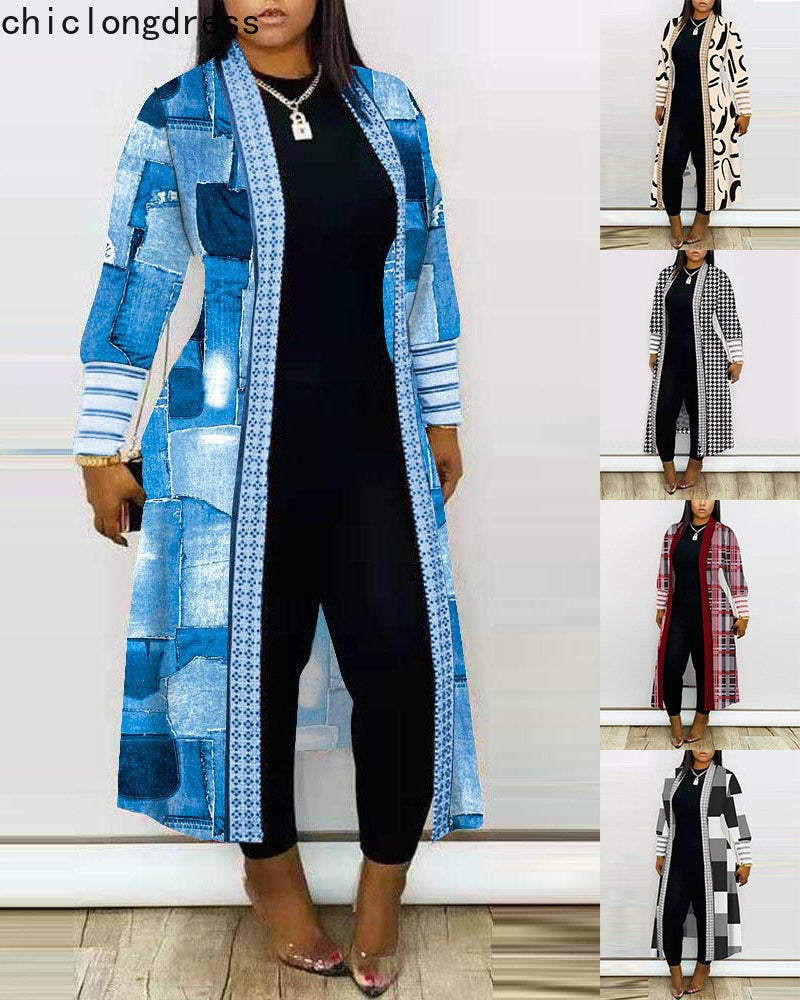 Patchwork Long Cardigan Trench Coat - Forever Growth 