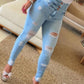High Waist Buttoned Cutout Ripped Casual Skinny Jeans - Forever Growth 