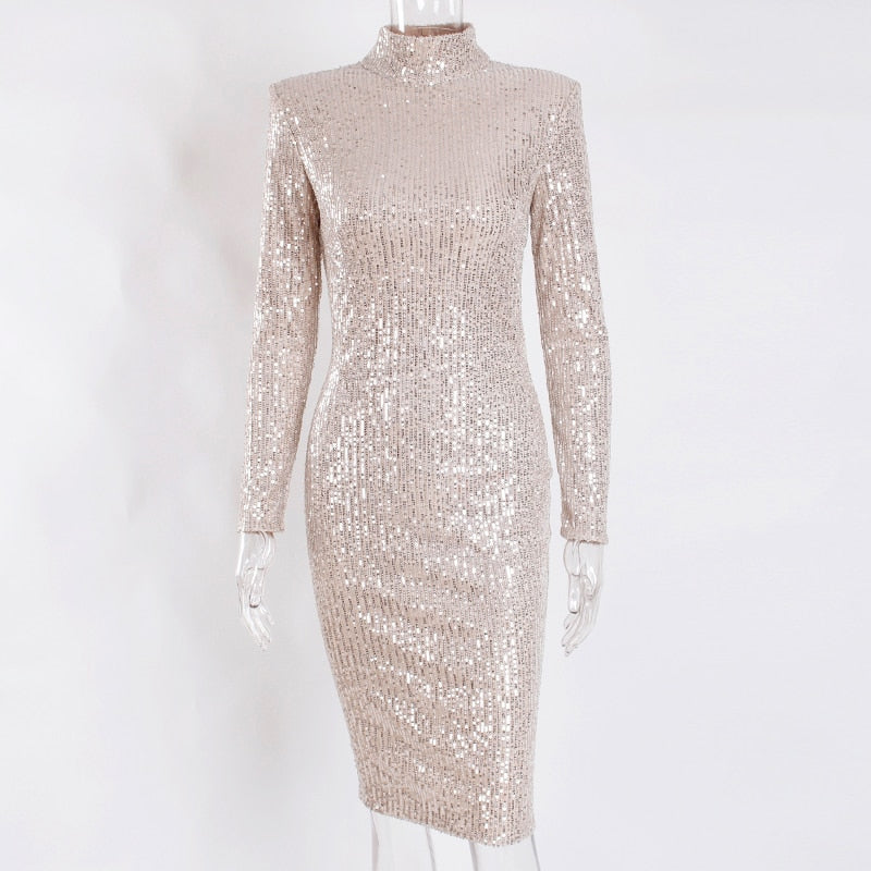 Sequined Long Sleeve Bodycon Midi Dress - Forever Growth 