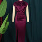 Satin Pleated Long Green Elegant Slit High Collar Gowns - Forever Growth 