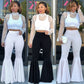 High Waist Flare Wide Ruffle Bell Bottom Pants - Forever Growth 