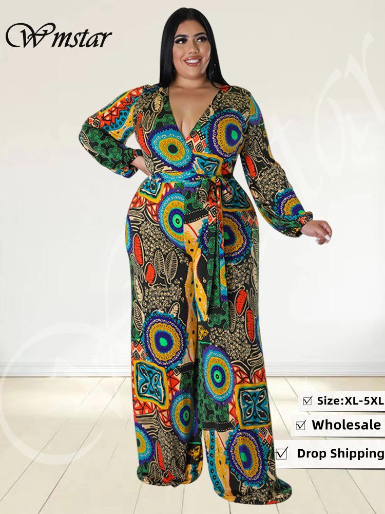 Plus Size Print Wide Leg Jumpsuits - Forever Growth 