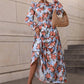 Ruffle Butterfly Sleeve Floral Print O-Neck Belted Dresses - Forever Growth 