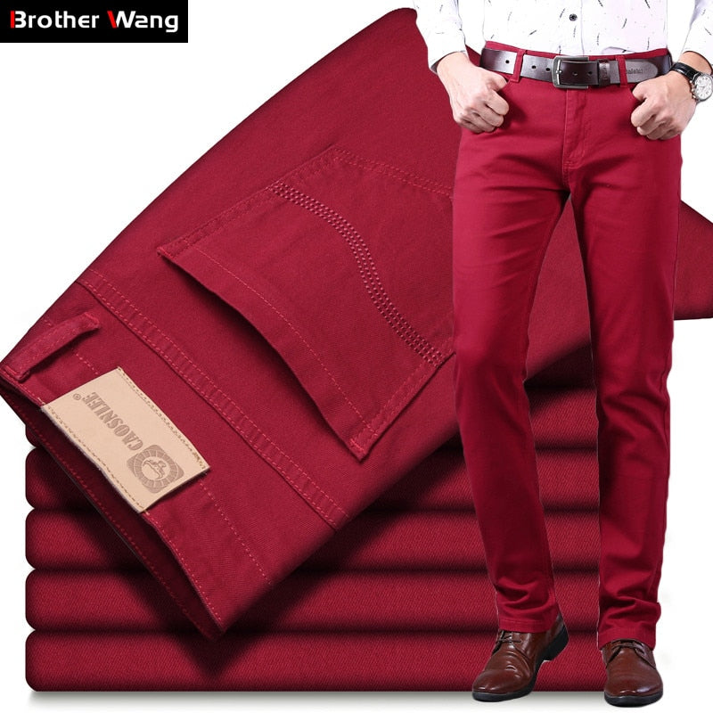 Classic Style Wine Red Jeans - Forever Growth 
