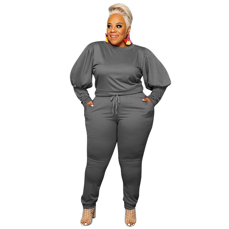 Plus Size Stretch Top+ Sweatpants Jogger Tracksuits - Forever Growth 